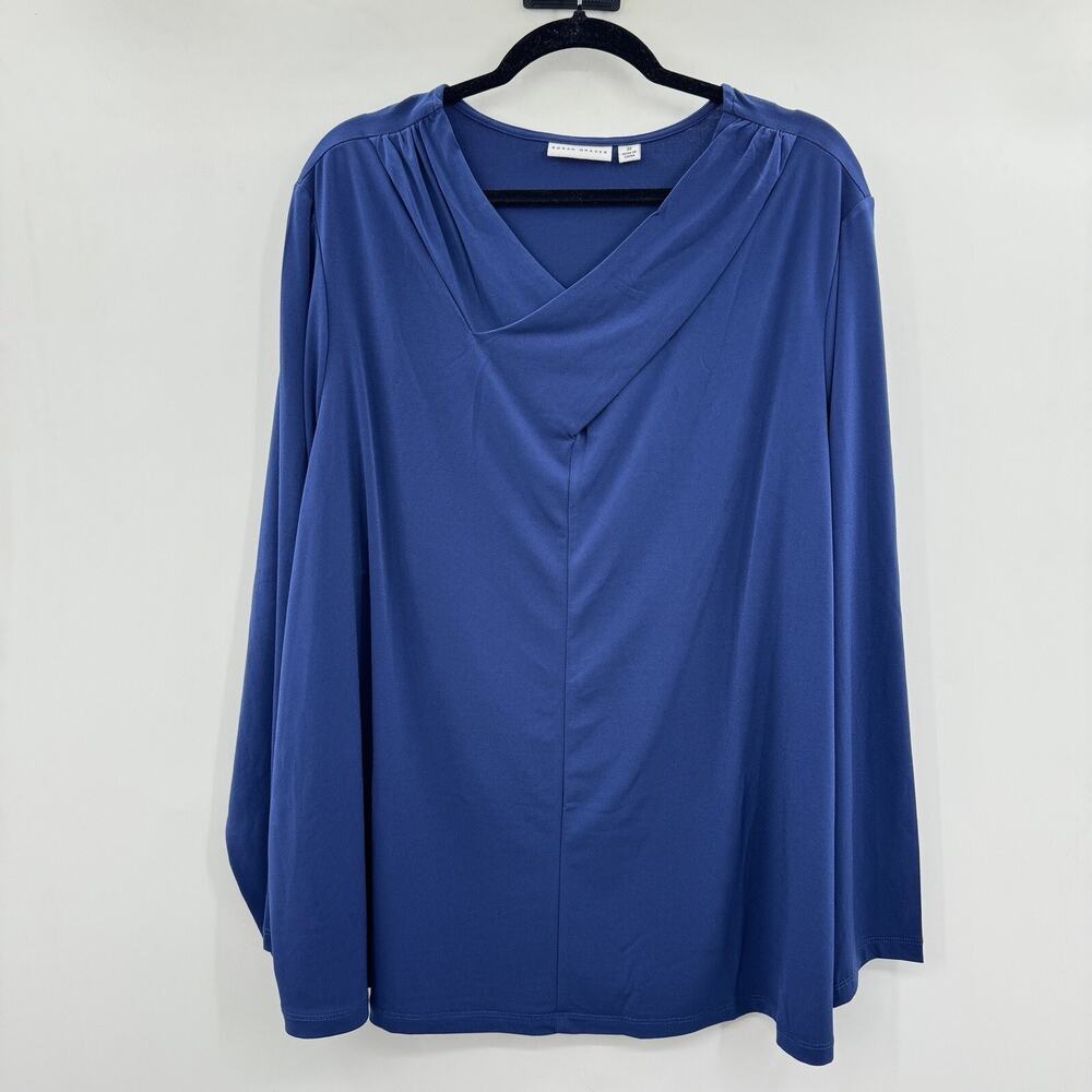 Susan Graver Liquid Knit V-Neck Crossover Top Size 3X Blue Minimalist Flowy